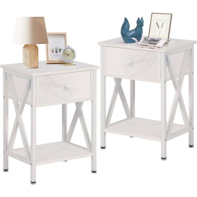 VECELO 1 - Drawer Modern End Table/Nightstands with Storage Shelves