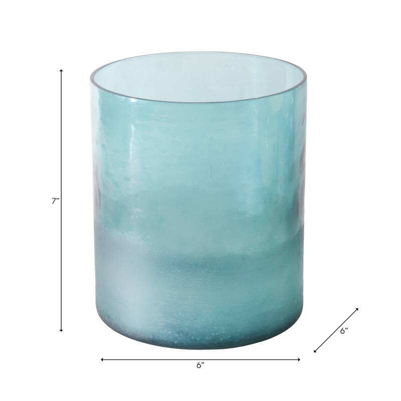 Glass Frosted Bottom Hurricane Candle Holder - Blue