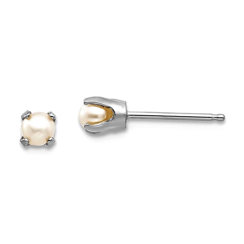 Curata 14k White Gold 3mm Small Round Genuine Gemstone Birthstone Post Earrings - Pearl