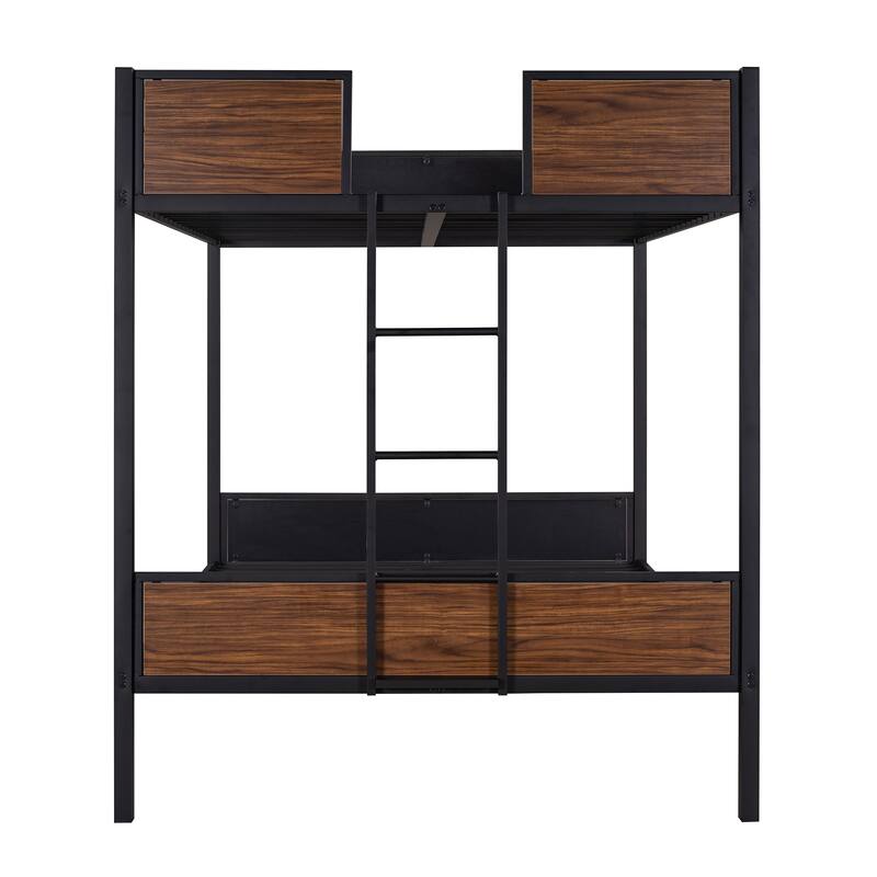 Bunk bed modern style steel frame bunk bed with safety rail, built-in ladder