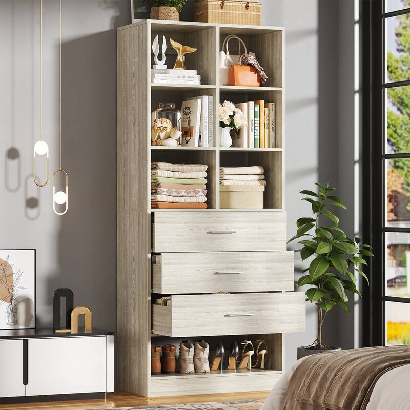Qvella 23.6'' W Closet System with 3 Wooden Drawers and Partition Storage,Modular Closet Organizer for Walk-in/Reach-in Closet - White Oak - Set of 1 (23.6'' W)