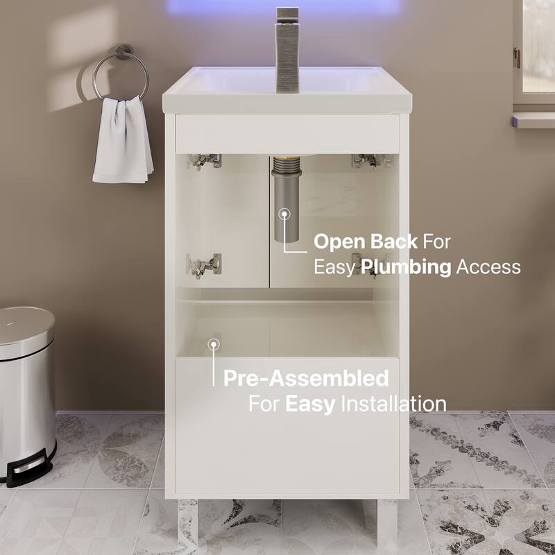 Eviva Petite 24"W x 18"D Bath Vanity with White Porcelain Countertop