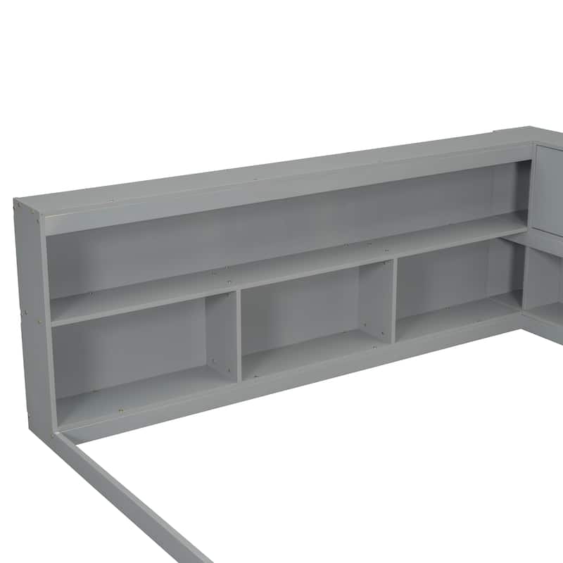 Floor Bed with L-shaped Bookcases and sliding doors