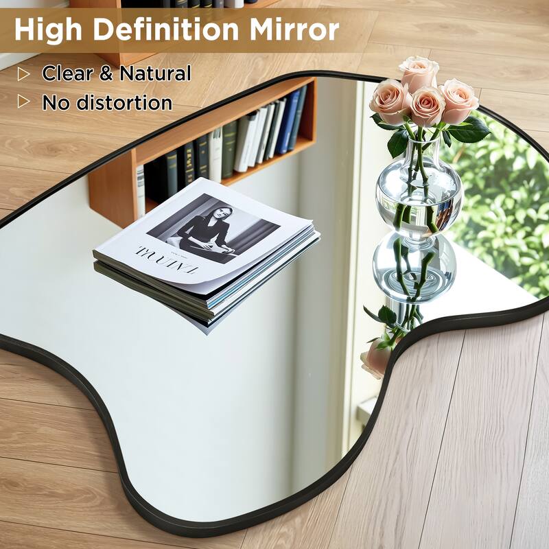 Irregular Aluminum Alloy Framed Asymmetrical Wall Mirror with Functional Charm