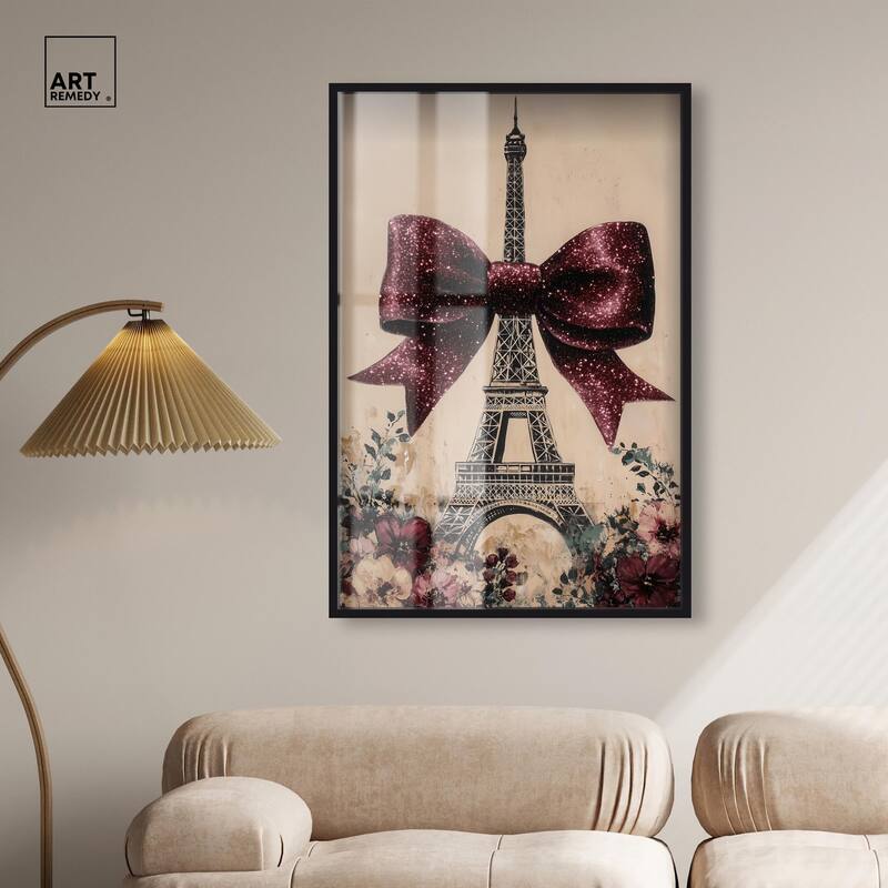 Sparkling Bow Eiffel Tower Shadowbox by Art Remedy
