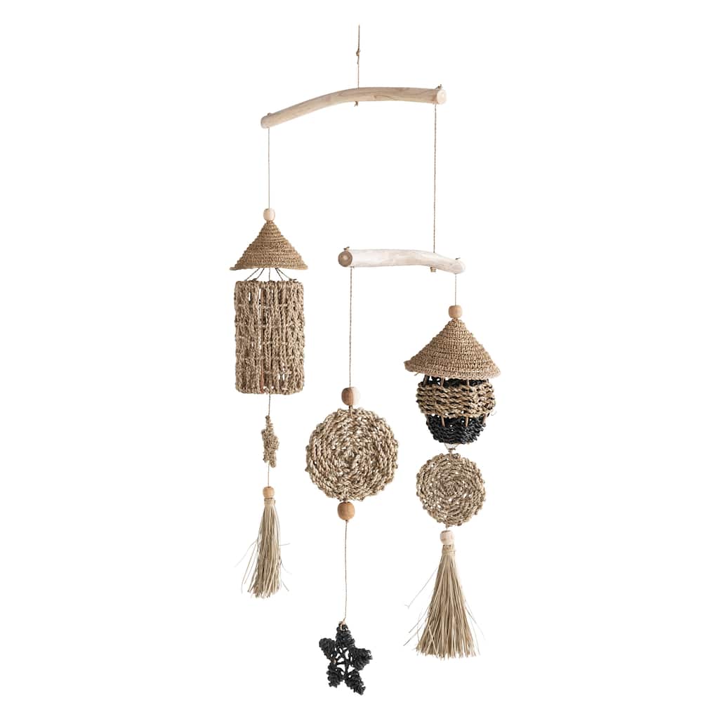 Wood and Hand-Woven Seagrass Mobile Wall Hanging - 29.5"L x 7.9"W x 45.3"H