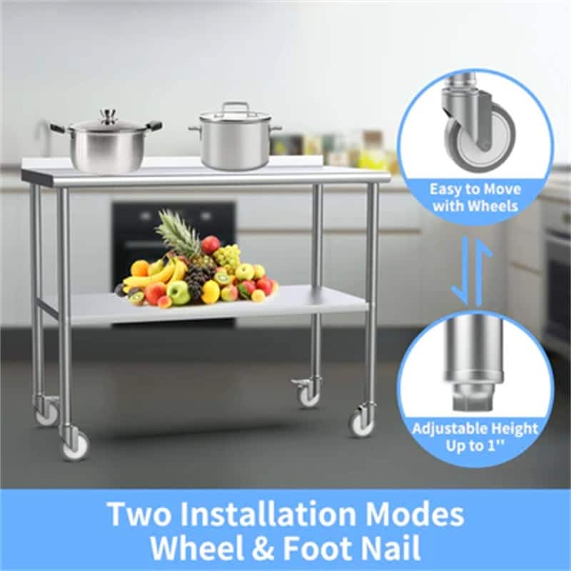 Stainless Steel Table with Backsplash & Undershelf Caster