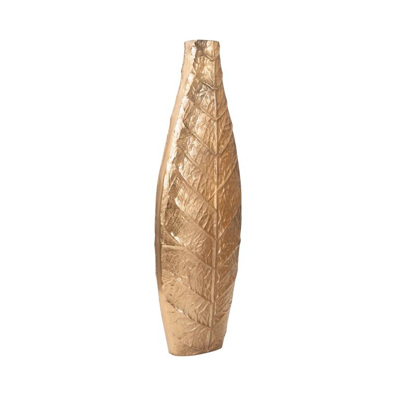 Metal Sleek Leaf Vase - Gold