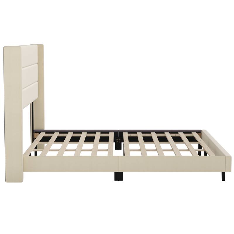 Upholstered Platform Bed with Wingback Headboard
