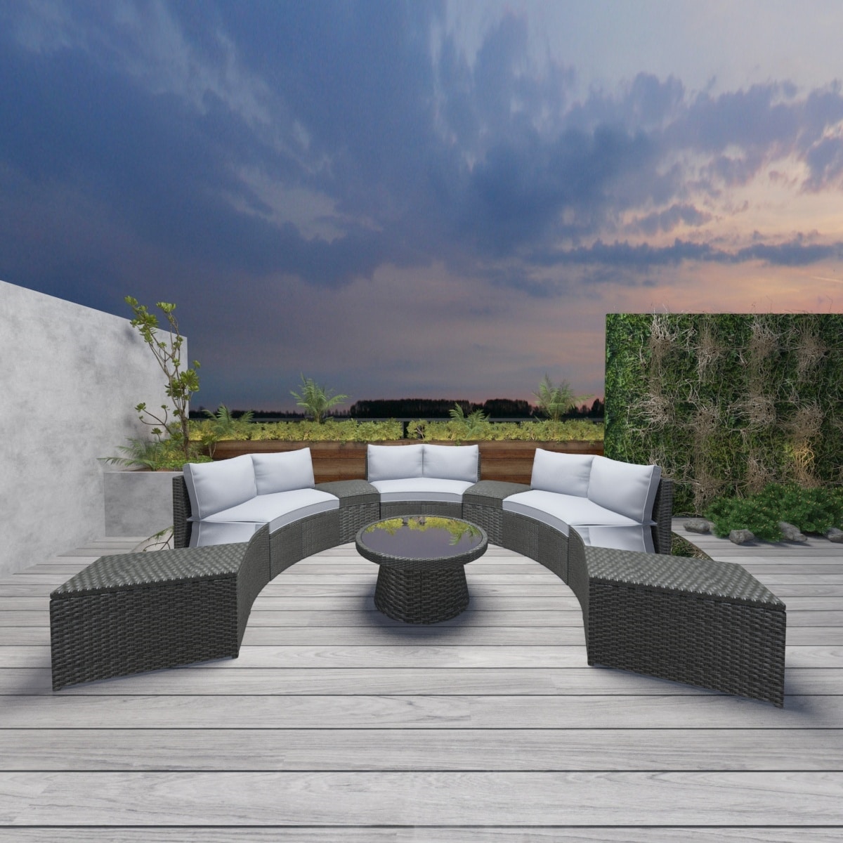 Merax 10Piece Outdoor Sectional Half Round Patio Rattan Sofa Set Bed