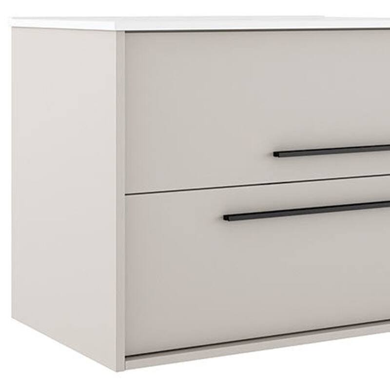 HomeRoots 32" Tan Wood Floating Bathroom Vanity With White Sink And Two Drawers - 32.00 in. x 24.60 in. x 21.60 in.