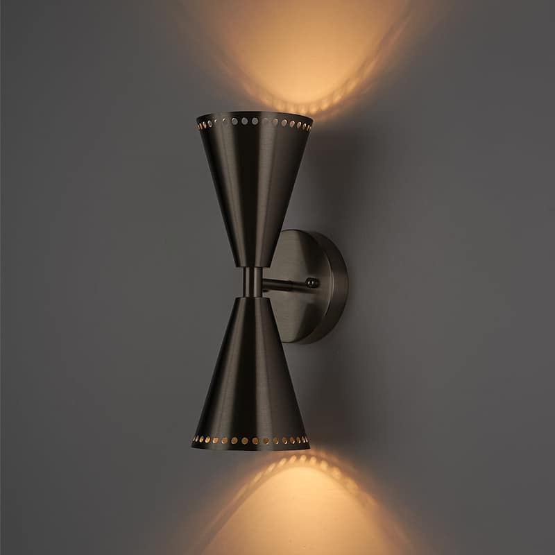 2-Light Mid-century Dual Cone Hourglass Up Down Wall Sconce