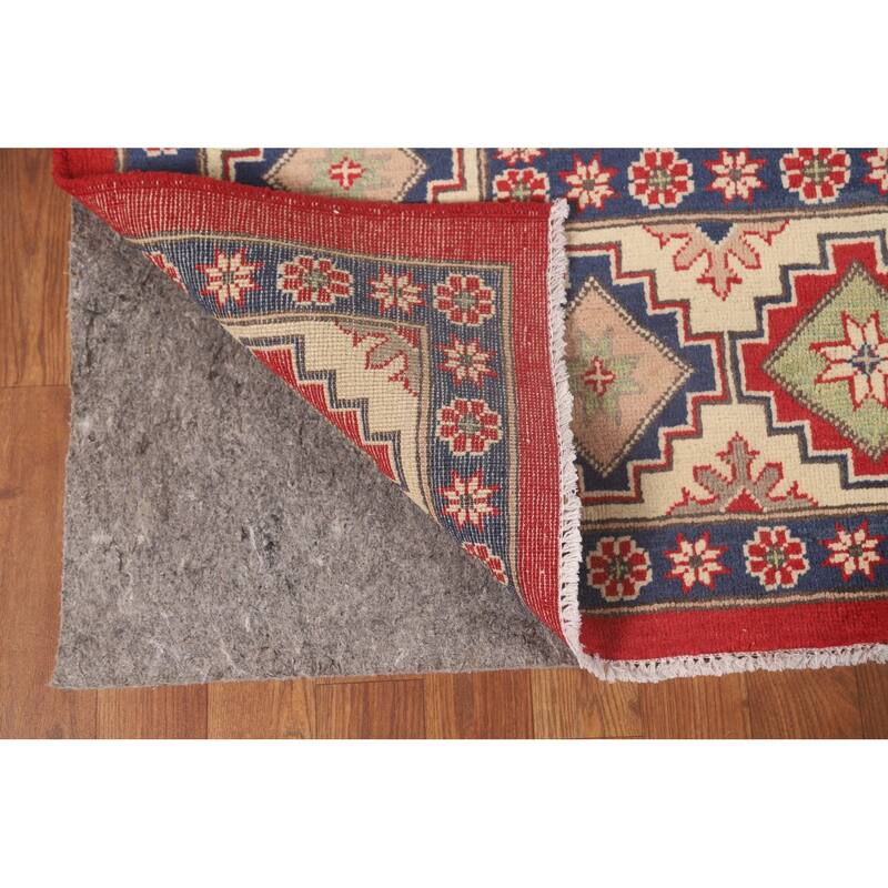 Geometric Kazak Oriental Area Rug Hand-Knotted Red Wool Carpet - 8'2"x 12'2"