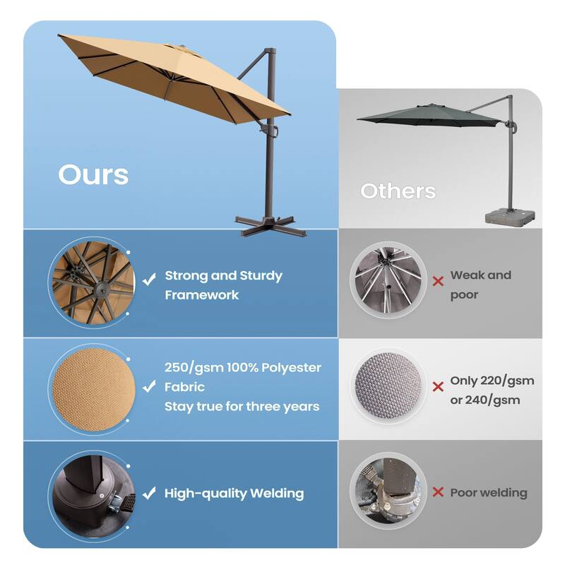 10x12.5 FT Outdoor Patio Cantilever Umbrella 360 Degree Rotation
