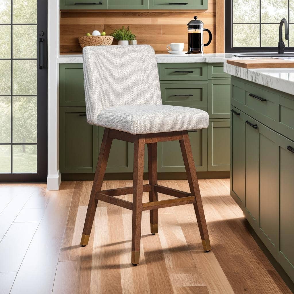 Basila Swivel Bar Stool, Upholstered Counter Height Chair with Solid Wood Frame