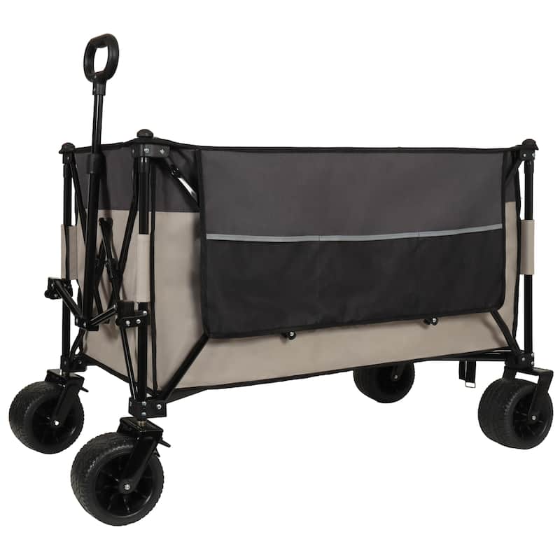 Extra Large 300l Tall Heavy-Duty Folding Wagon Cart With 480lbs Capacity-All-Terrain Wheels,Side Pockets,Brakes & Drink Holders