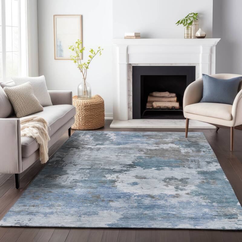 Machine Washable Indoor/Outdoor Abstract Blend Chantille Rug