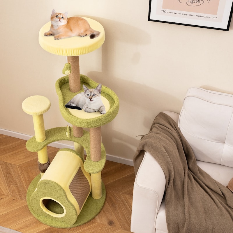Multi-Level Avocado Cat Tree with Plush Perch and Scratching Posts