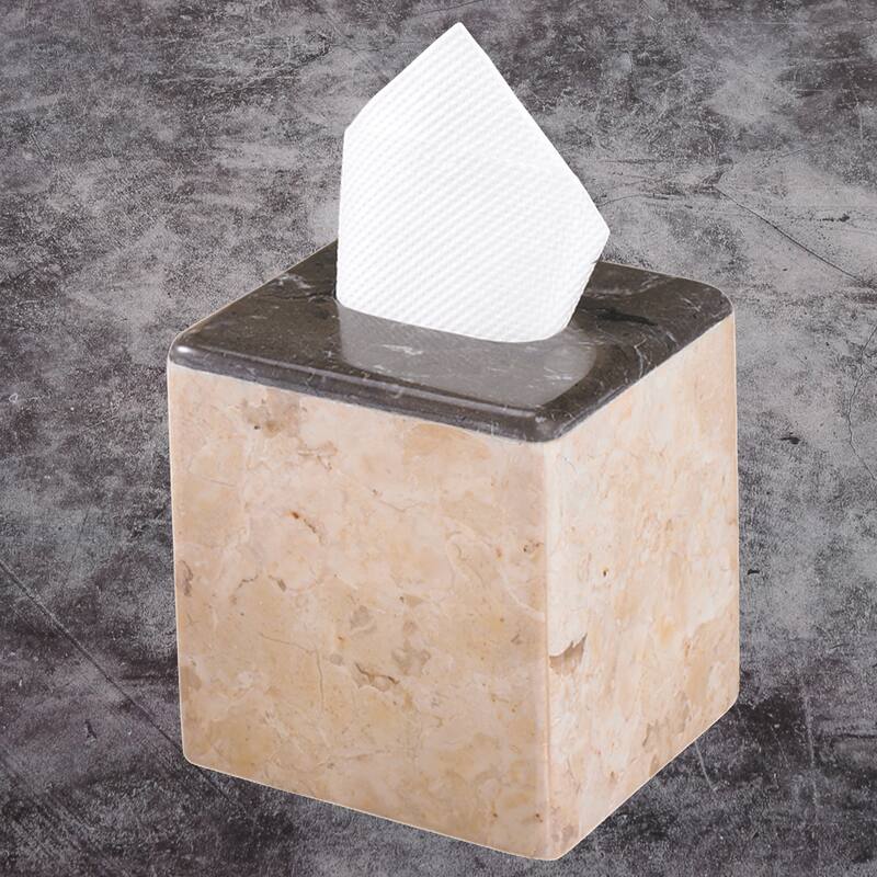 Creative Home 2-Tone Marble Square Tissue Box Cover Tissue Paper Holder - Beige/Charcoal