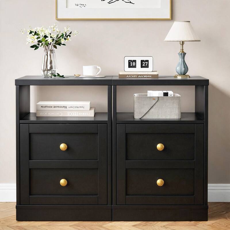 Modern Nightstand with Door & Open Shelf