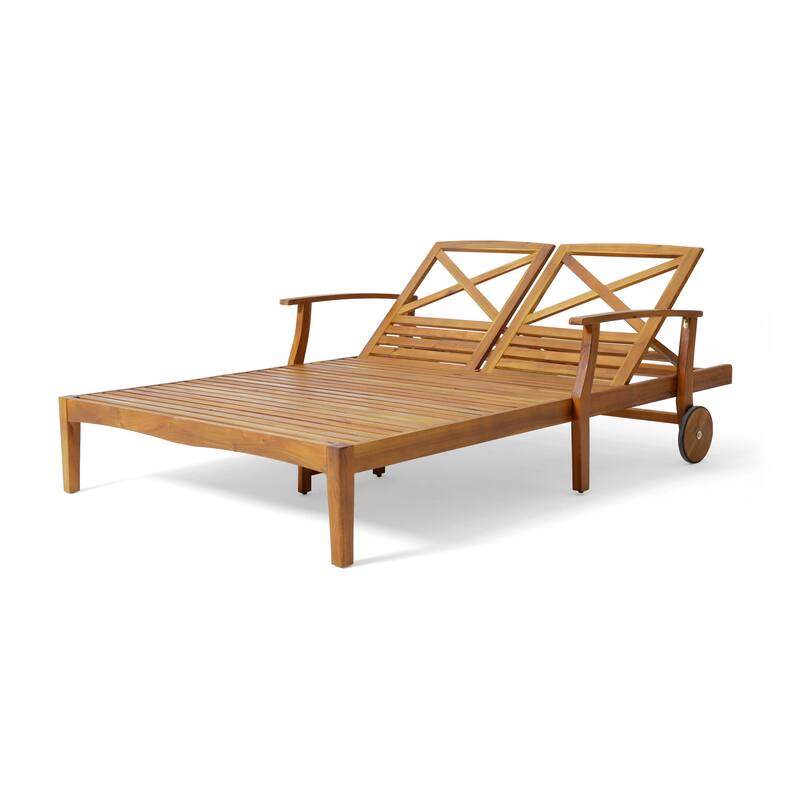 Outdoor Adjustable Double Chaise Lounge Patio Poolside Seating with Water-Resistant Cushions