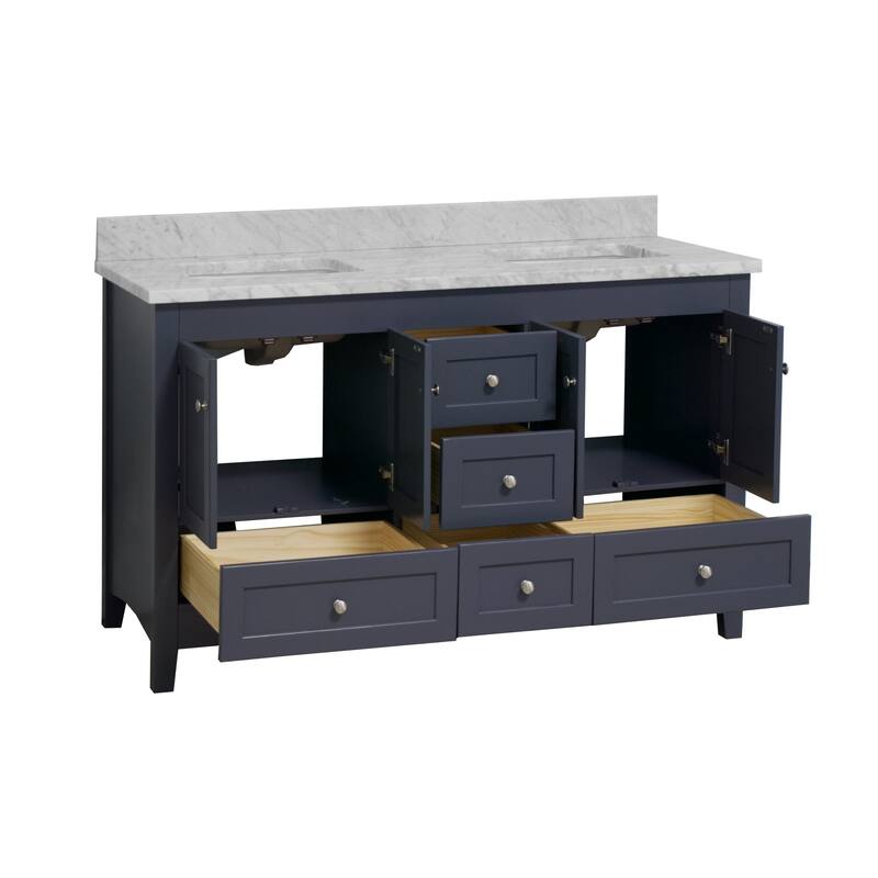 KitchenBathCollection Abbey 60" Double Bathroom Vanity with Carrara Marble Top