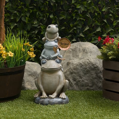 Alpine Corporation 18"H Stacked Frogs with Flower Indoor/Outdoor Decorative Garden Statue