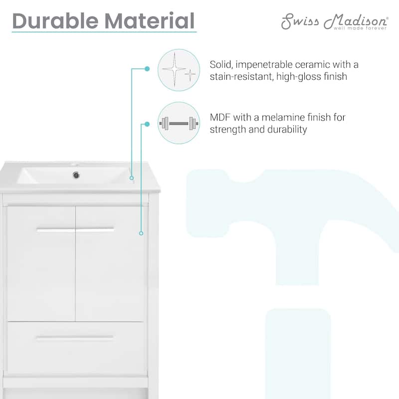 Virage 24" Freestanding, Bathroom Vanity in Glossy White