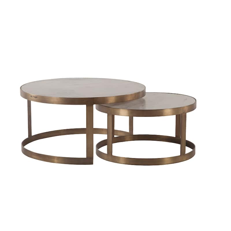 Leonardo Set of Two White Marble and Gold Nesting Coffee Tables