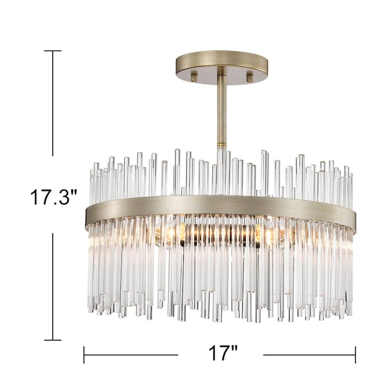 Casandra Brushed Silver-ish Champagne Clear Glass Bars Flush Mount - 17 inches in diameter x 17.3 inches H