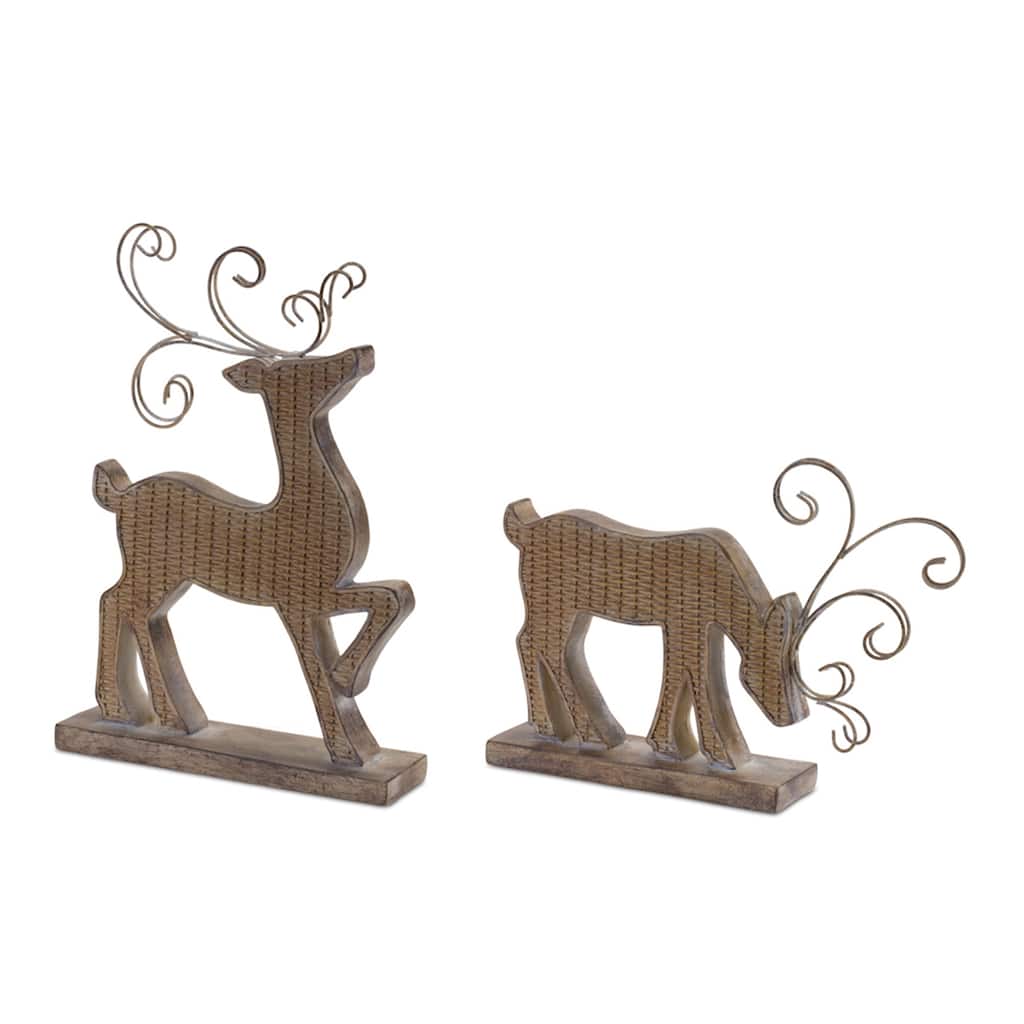 Decorative Deer Silhouette Set of 2 Brown Polyresin Rustic Woodland Style Holiday Accents - 8.25”L x 2”W x 11.75”H