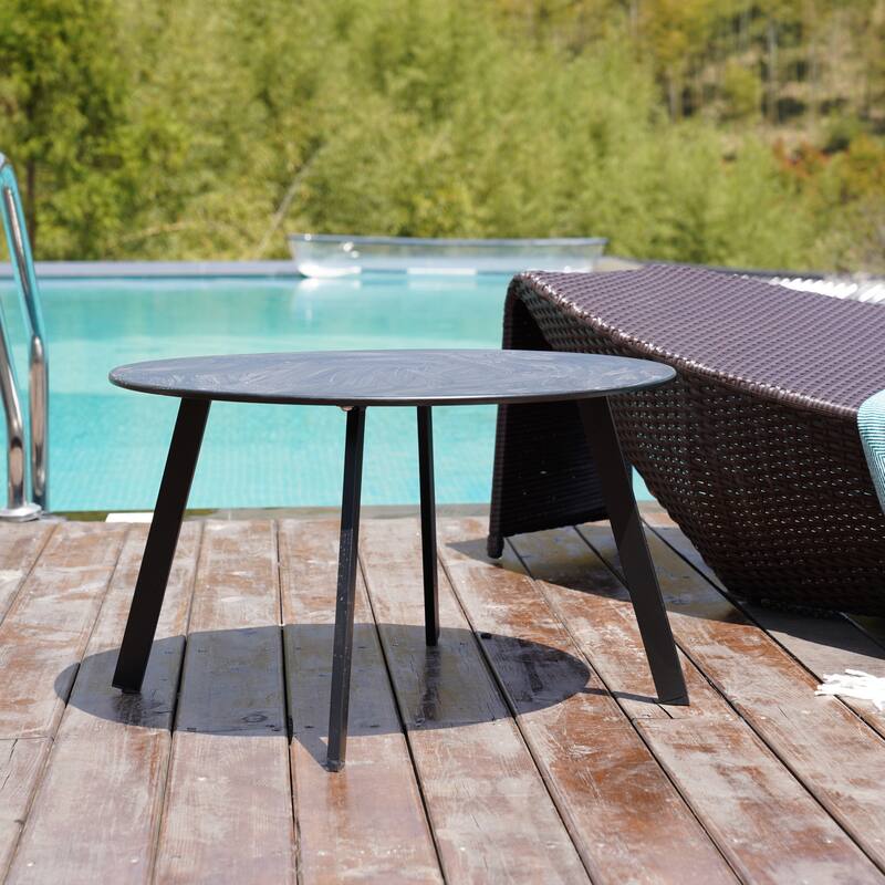 Outdoor Round Coffee Table, 28'' Patio Side Table for Backyard Patio Deck