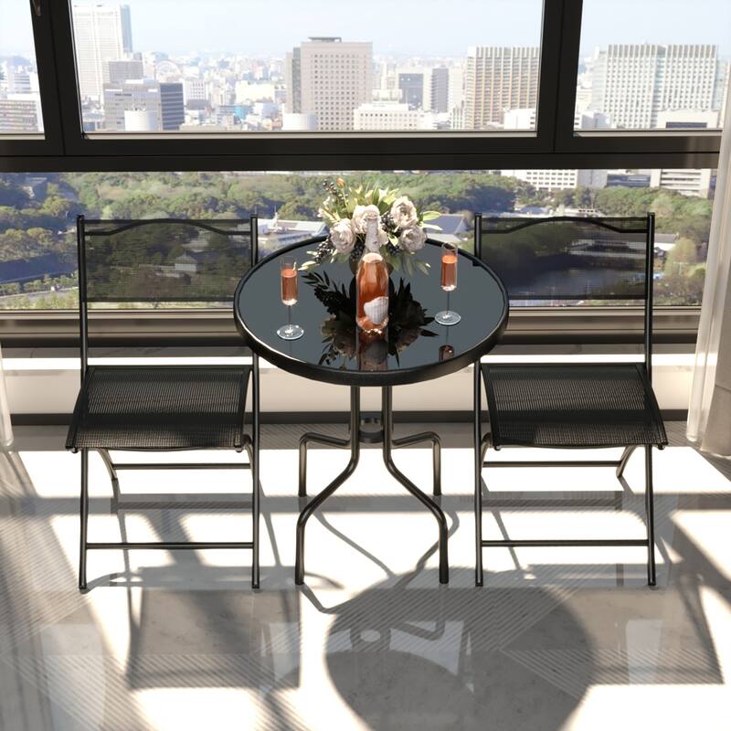 3-Piece Bistro Set Garden Round Table Folding Chairs