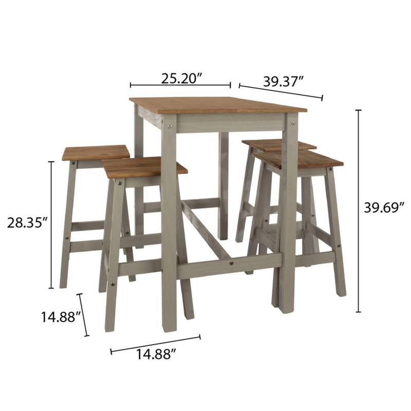 Wood Bar Height Dining Set and 4 Stools White Distressed | Furniture Dash