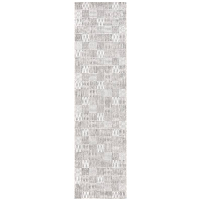 SAFAVIEH Courtyard Hillary Checkered Waterproof Patio Backyard Rug - 2'2" x 8' Runner - Grey/Dark Grey