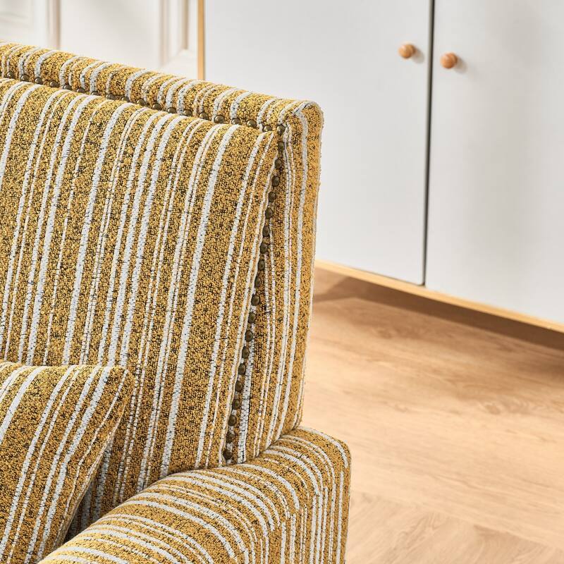 Modern Accent Chair with Arms,Comfy Upholstered Armchair for Living Room,Grey and White Striped Armchair with Nailhead Trim