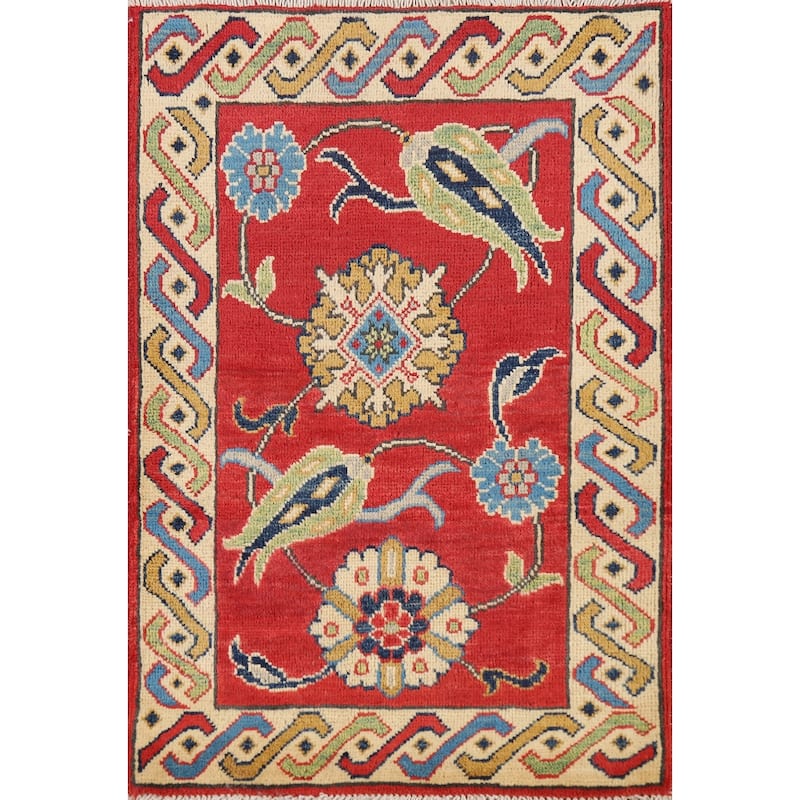 Floral Red Kazak Oriental Foyer Rug Handmade Wool Carpet - 2'0" x 3'0"