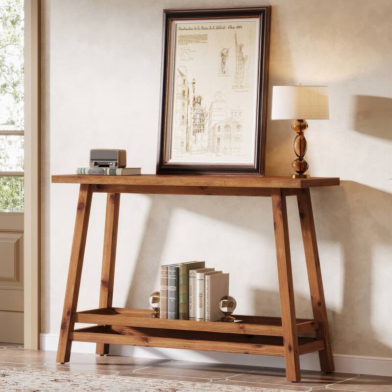 Solid Wood Console Table, 2-Shelf Entryway Table with Storage, Behind Couch Sofa Table Hallway Foyer Accent Table