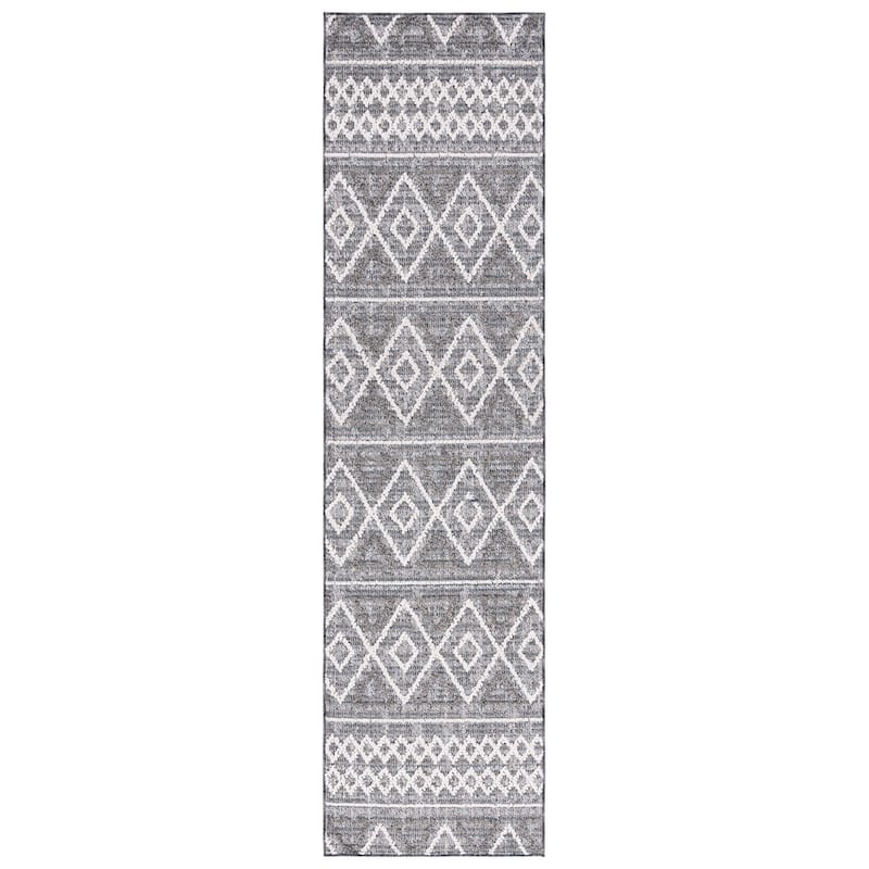 SAFAVIEH Global Ignacia Moroccan Trellis Indoor/ Outdoor Waterproof Patio - 2' 2" x 8' - Grey/Ivory - Runner
