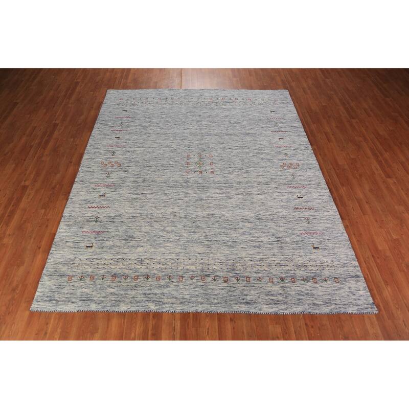 Tribal Striped Gabbeh Oriental Area Rug Hand-Knotted Wool Carpet - 7'10" x 9'7"