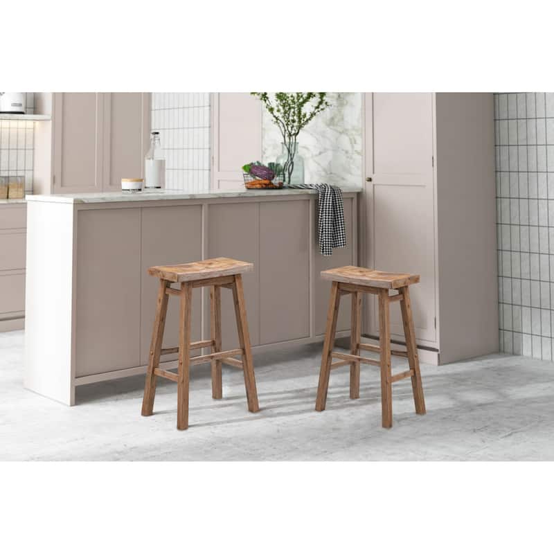 Sonoma Backless Saddle Stool - Set of 2 - Barnwood Wire-Brush - Bar Height