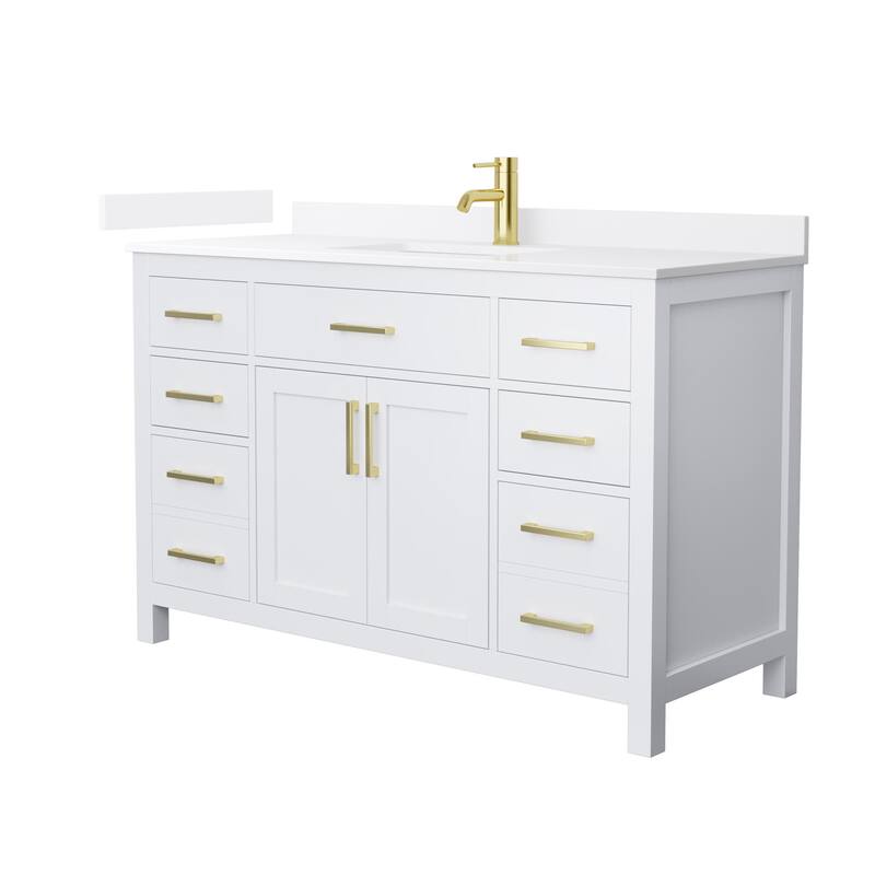 Wyndham Collection WCG2424-54S-QTZ-UNSMXX Beckett 54" Free Standing - White / White Quartz Top / Brushed Gold Hardware
