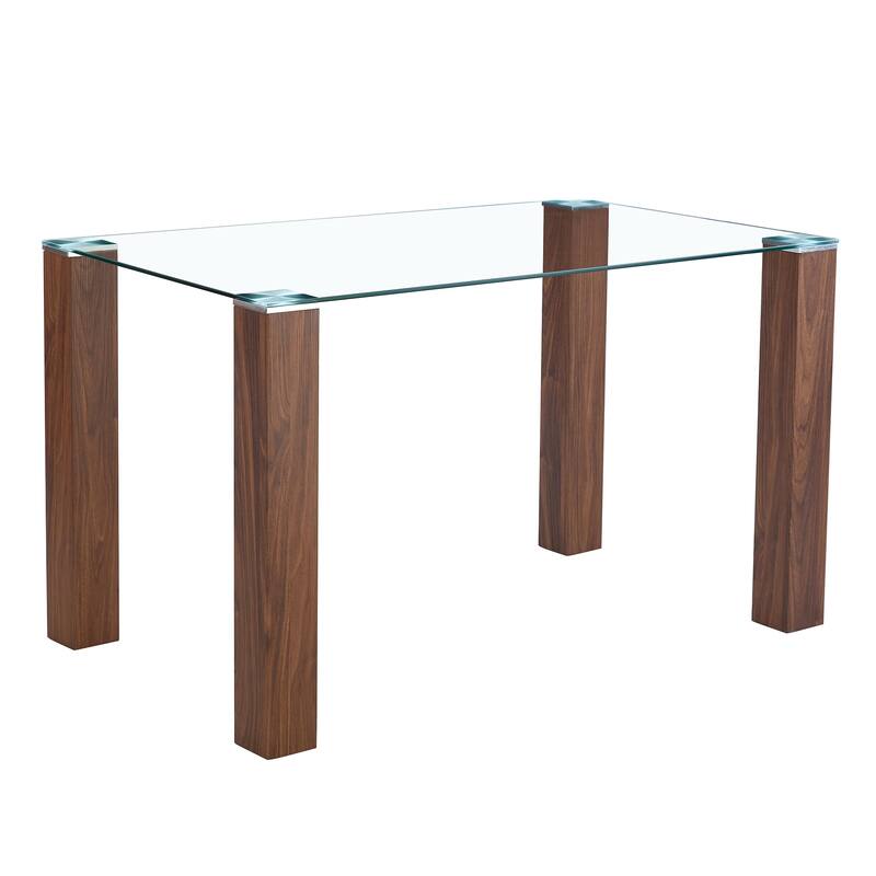 5 Piece Rectangular Tempered Glass Dining Table Set, 4 Black Linen Upholstered Chairs with Metal Legs
