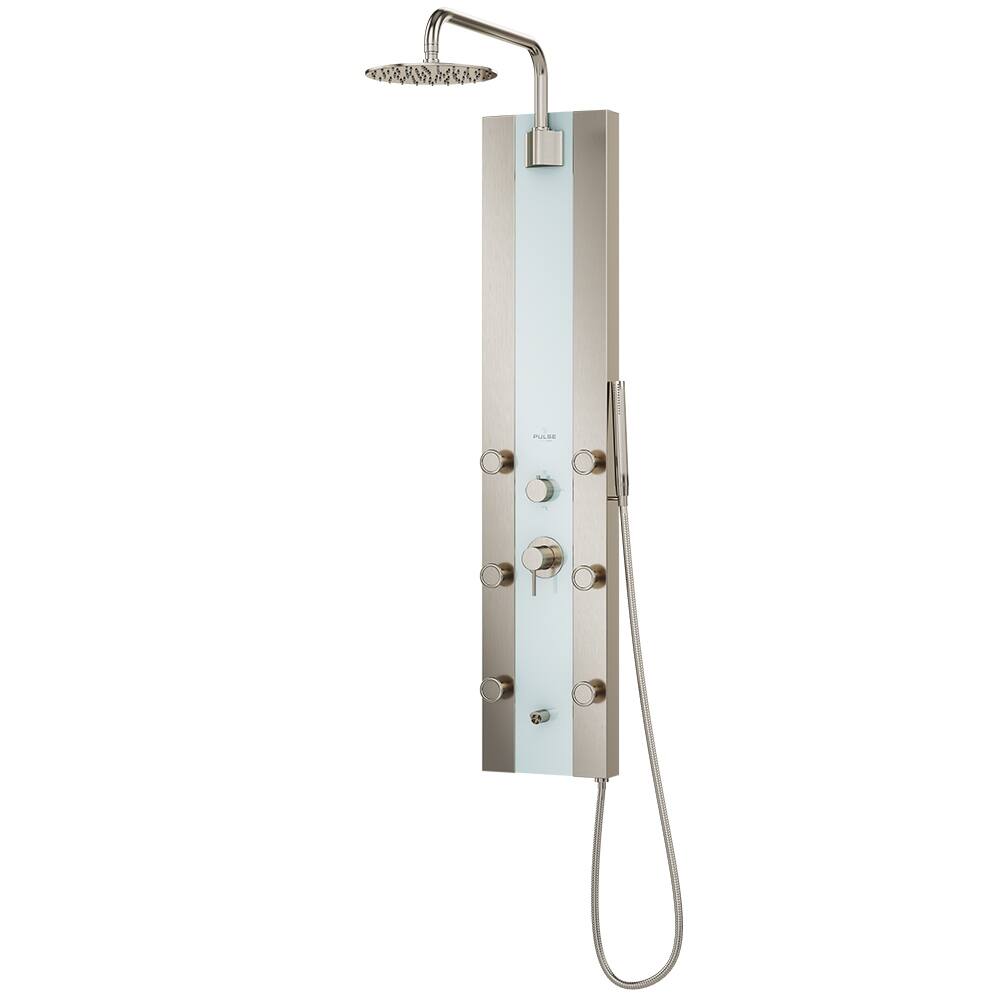 Tropicana 10-in Rain Showerhead ShowerSpa with Pivoting Shower Arm 6-Body Jets and Handshower Brushed Nickel 1.8 GPM
