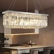 preview thumbnail 17 of 18, 6 lights Rectangle Crystal Chandeliers for Dining Room, 39" Large Linear Water Ripple Glass Island Light Fixture