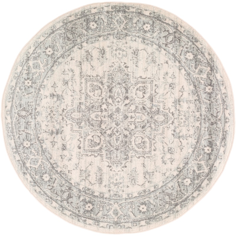 Livabliss Katharina Persian Medallion Area Rug - Light Grey - 5'3" Round