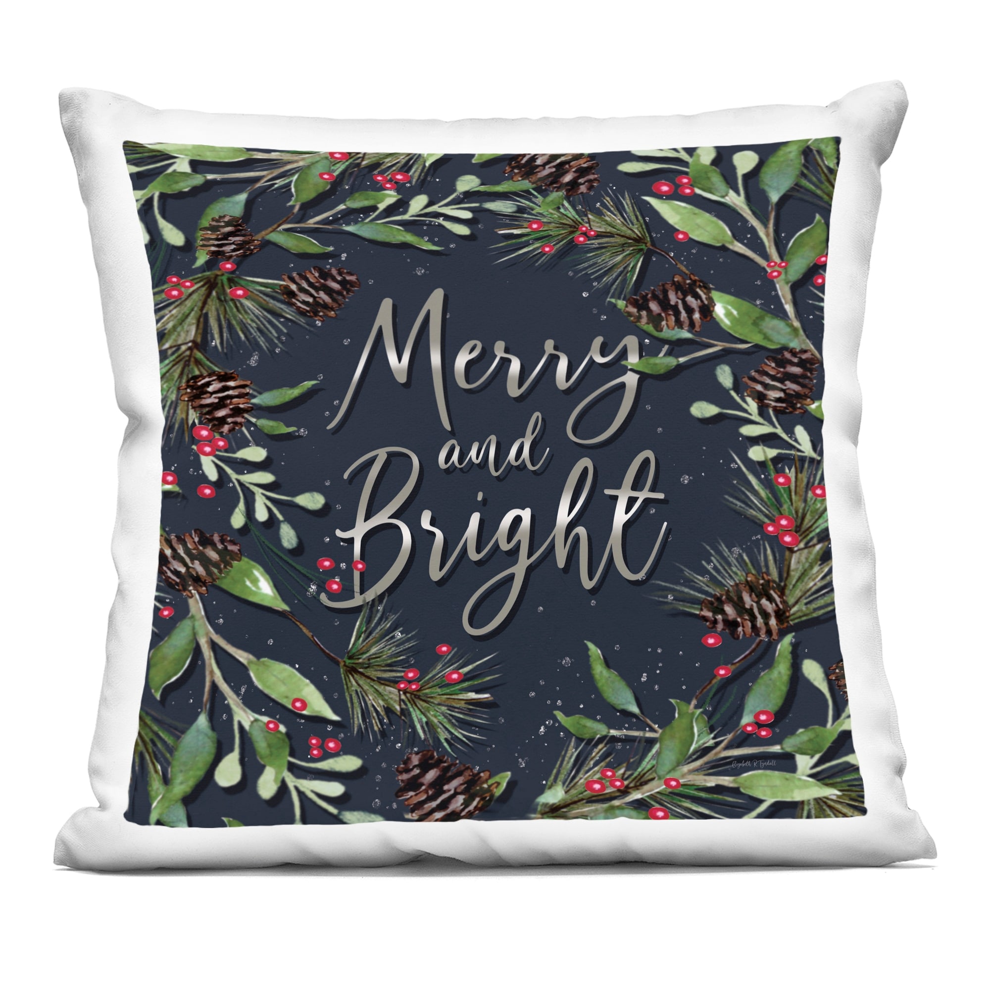 Stupell Merry & Bright with Holly Leaves Decorative Printed Throw Pillow Design by Elizabeth Tyndall