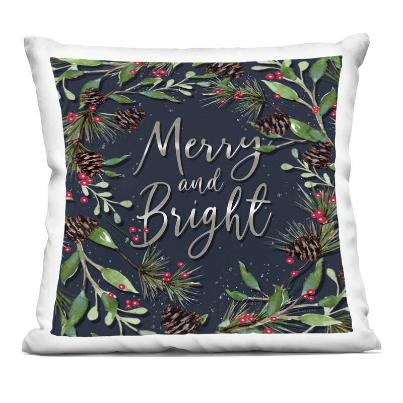 Stupell Merry & Bright with Holly Leaves Decorative Printed Throw Pillow Design by Elizabeth Tyndall - Accent - Polyester - Black - Single