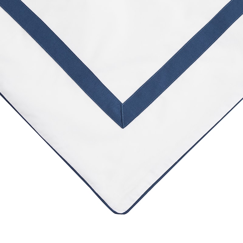 Cotton Percale Hotel Border Piping Navy Duvet Cover Set - Navy - Twin - 2 Piece