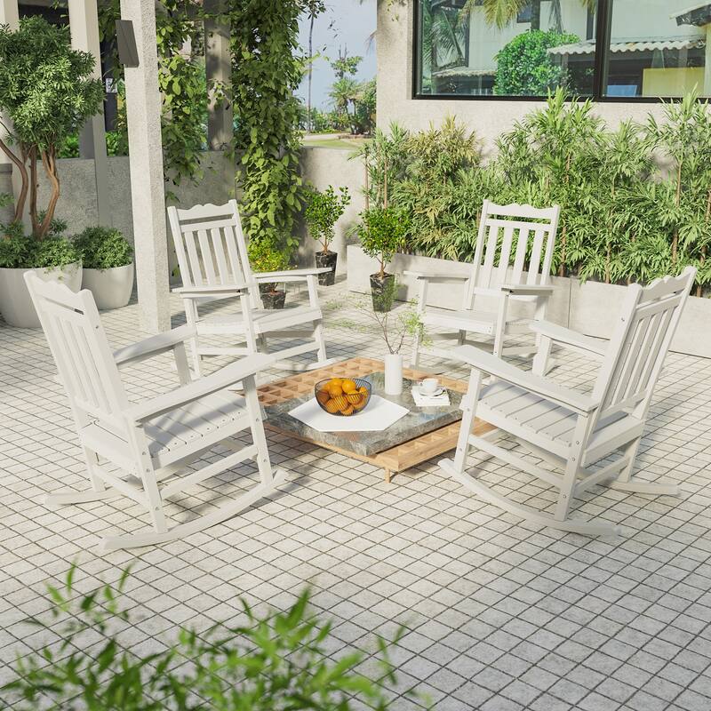 Bonosuki Adirondack Rocking Chair with Big Armrests Fire Pit Chair Weather Resistant - White